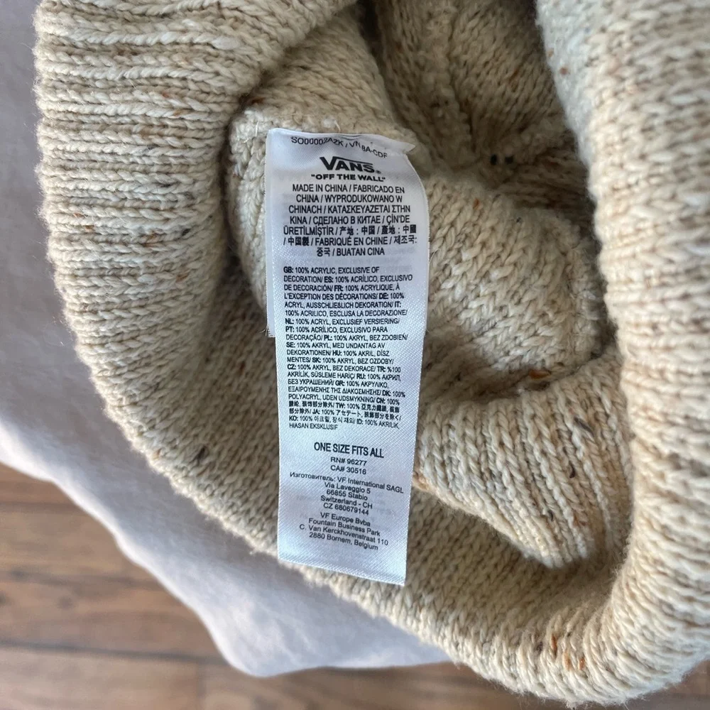 Vans Cream Knit Beanie Winter Hat Knitted Skateboard Skate One Size Fits All - Picture 5 of 6